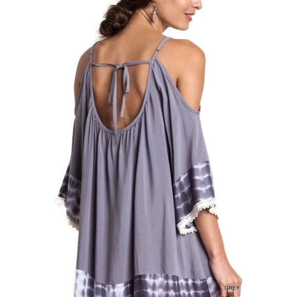 Kori America Tie Dye Cold Shoulder Tunic Dress, Grey  *  Plus Size - Picture 3 of 3